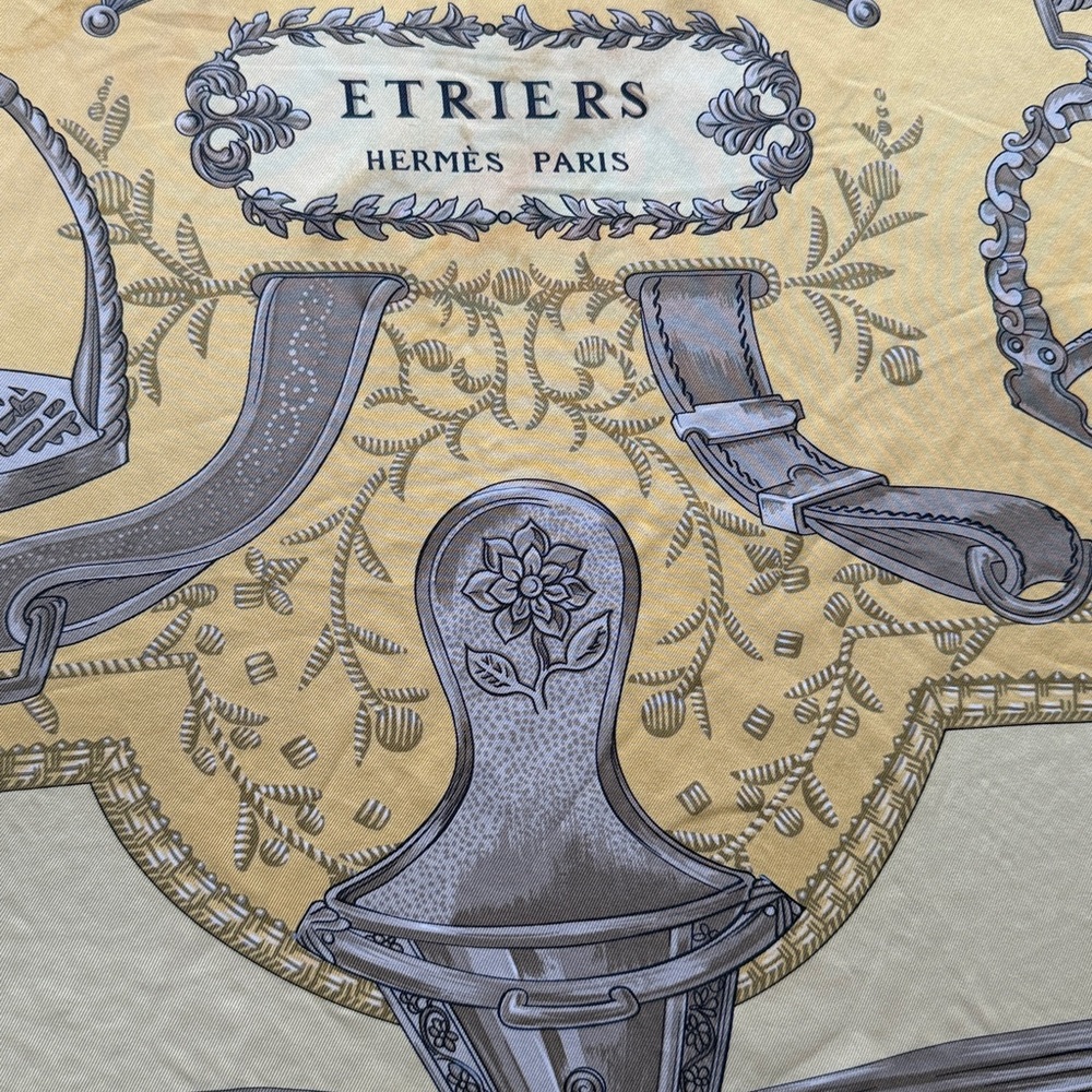 Hermes Yellow and Gray Etriers Silk Scarf - Picture 6 of 8